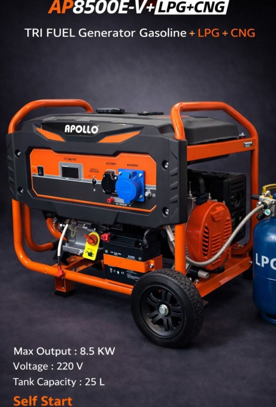 موتور برق 8.5 کیلووات سه گانه سوز استارتی APOLLO مدل AP8500E-V+LPG+CNG